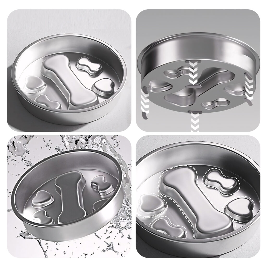 304 stainless steel pet slow feeder bowl Multi-angle view