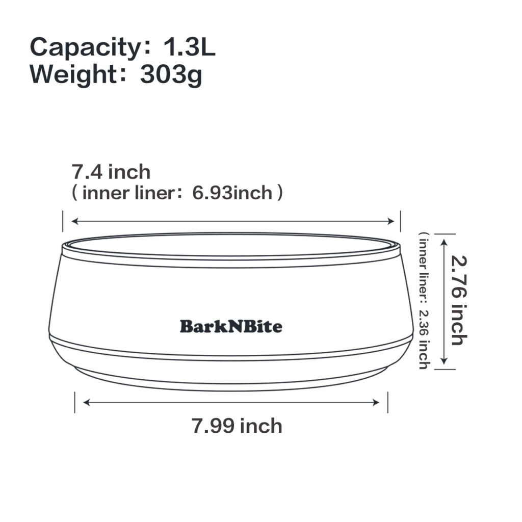 BarkNBite stainless steel pet bowl 1300ml weight