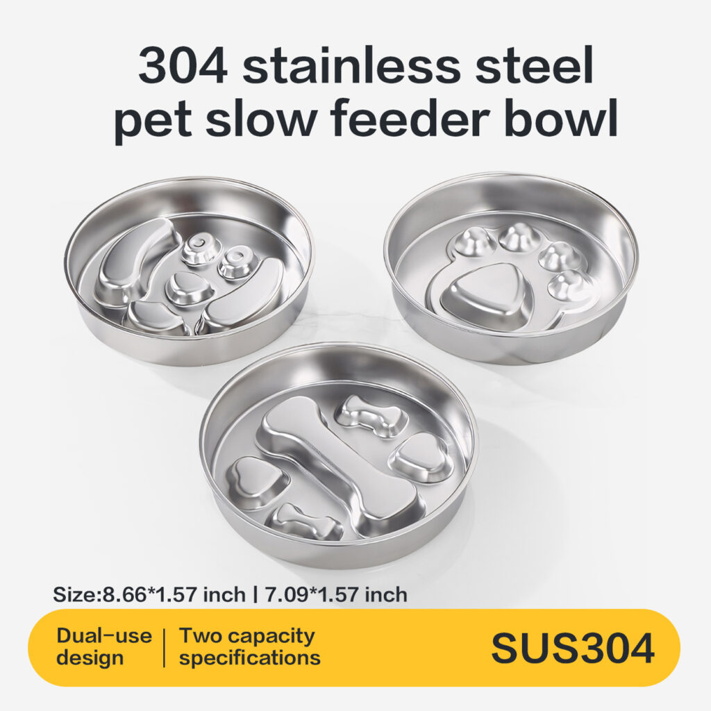 304 stainless steel pet slow feeder bowl